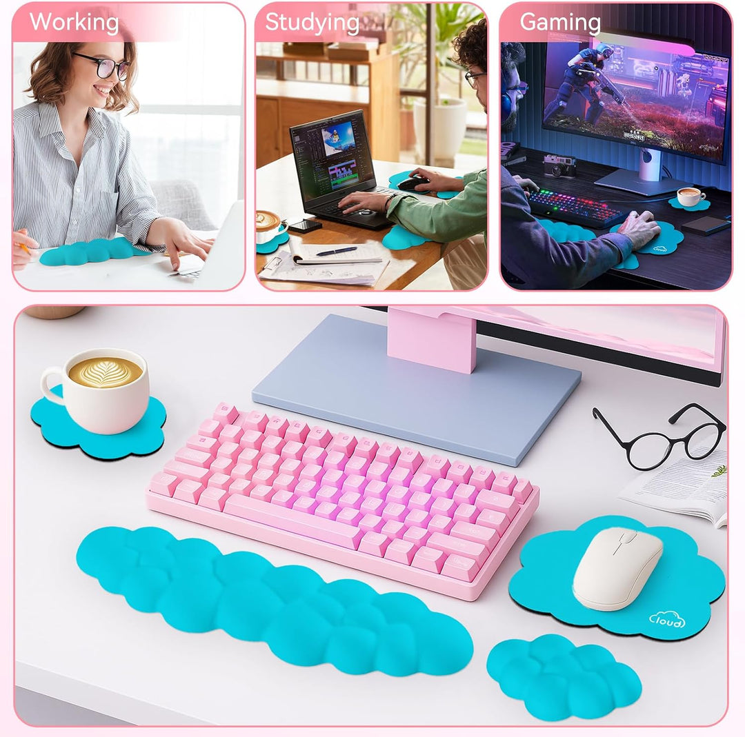 Memory‑Schaum Cloud Handballenauflage Tastatur‑Set, 4‑in‑1: Ergonomische Tastatur Handballenstütze &