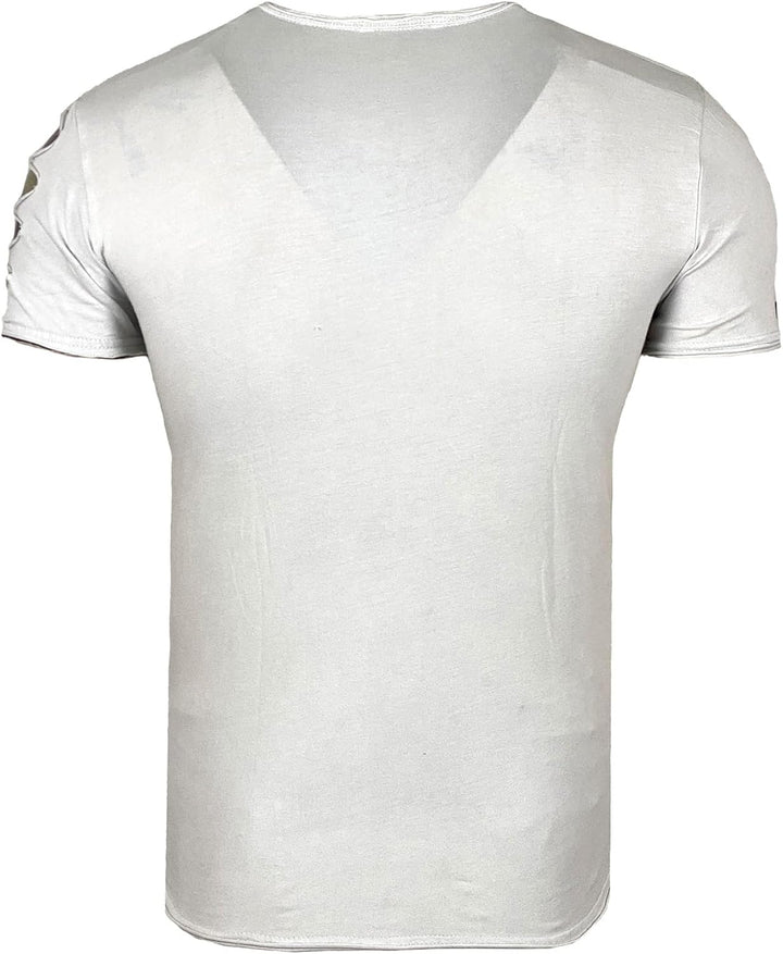 Subliminal Mode Destroy Herren-T-Shirt, verwaschener V-Ausschnitt, kurzärmelig, Vintage, zerrissen,