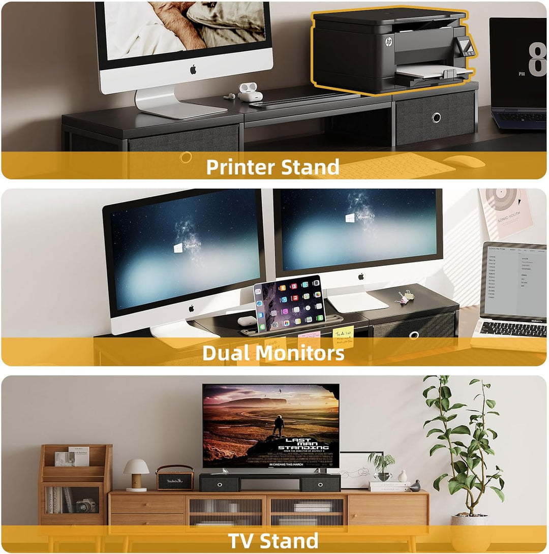 Dual Monitor Stand Riser mit 2 Schubladen - 100CM grosse Lagerung Computer Monitorständer für 2 Moni