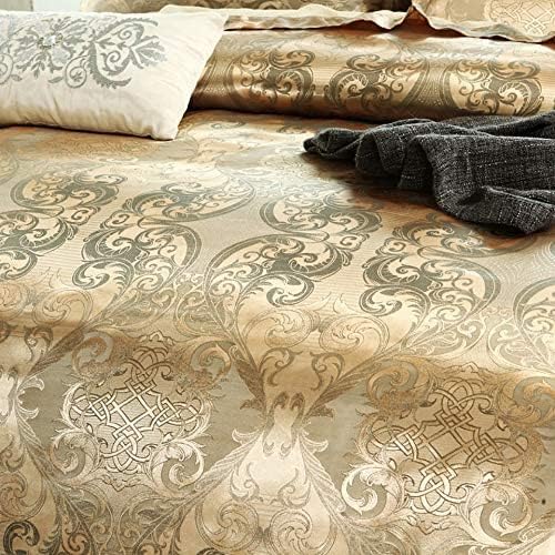 DXHOME Bettwäsche 155x220 cm Gold Satin Wendebettwäsche Jacquard Bettwaesche mit Golden Blumen Roman