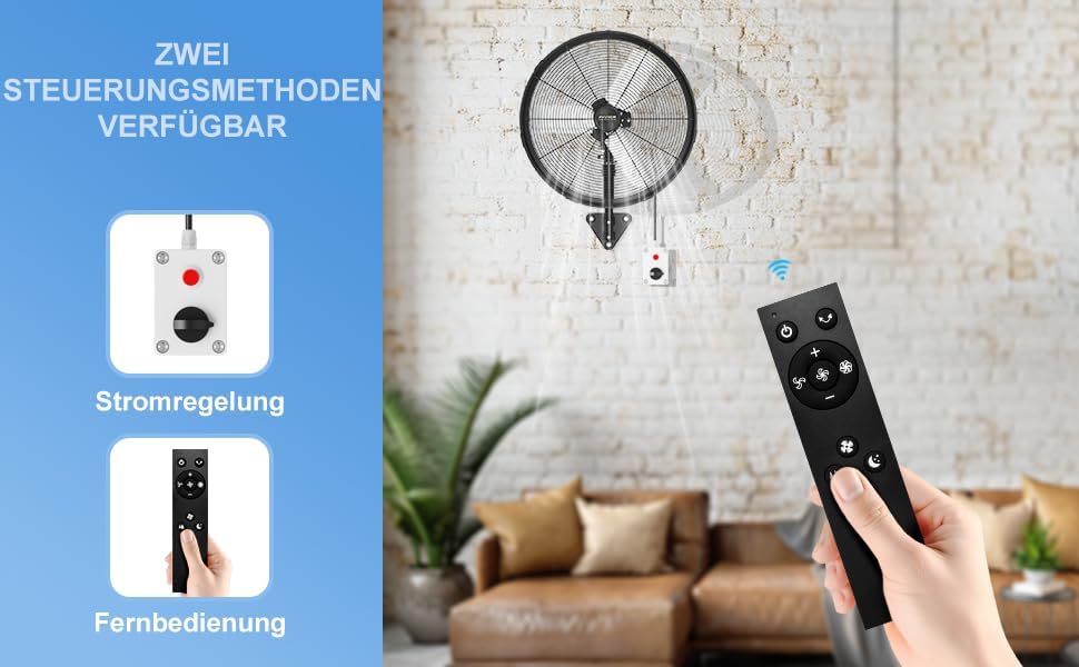Industrieller Wandventilator Outdoor 50 cm mit Fernbedienung, BLDC Motor (bürstenlos), 90° Oszillati