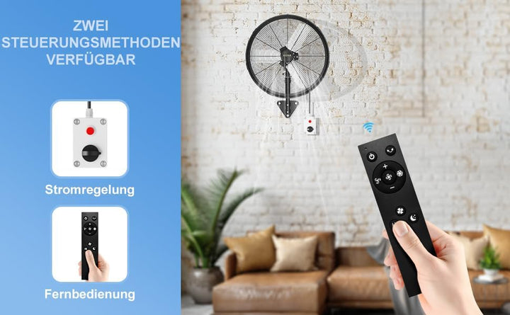 Industrieller Wandventilator Outdoor 50 cm mit Fernbedienung, BLDC Motor (bürstenlos), 90° Oszillati