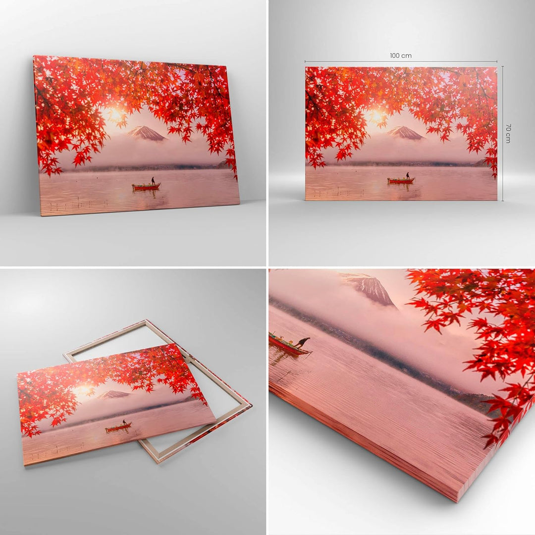 ARTTOR Bilder auf Leinwand 100x70cm Leinwandbild mit Rahmen Vulkan See Gross Wanddeko Bild Schlafzim