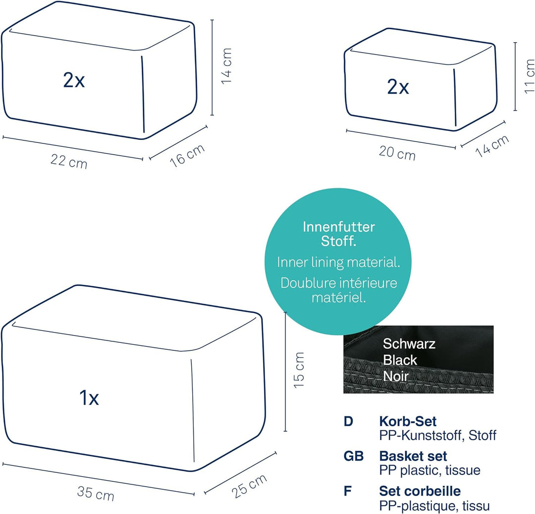 Kela 21780 Korb-Set 5tlg, Unterschiedliche Grössen, PP-Kunststoff, Rimossa, Schwarz 5-teilig Schwarz