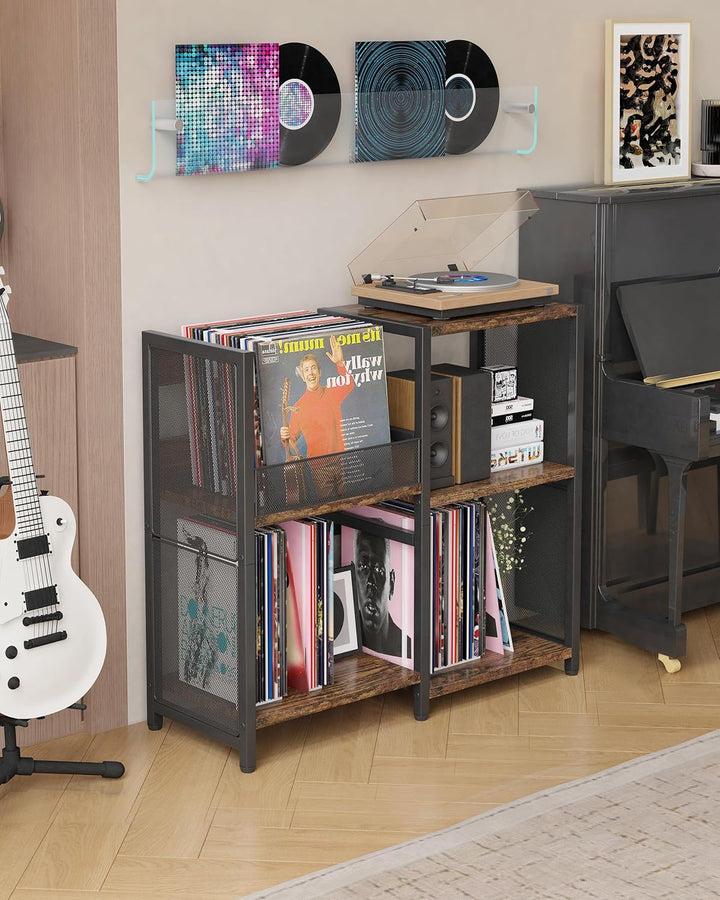 Plattenspieler-Ständer mit Stauraum für Vinylplatten, Vinyl Aufbewahrung Metall Regal bis zu 200+ Al
