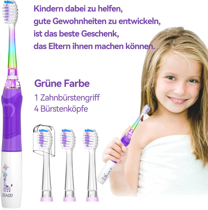 Seago Elektrische Zahnbürste Kinder ab 3-12 jahre Kinderzahnbürsten mit Farbigem Licht Smart Timer 4