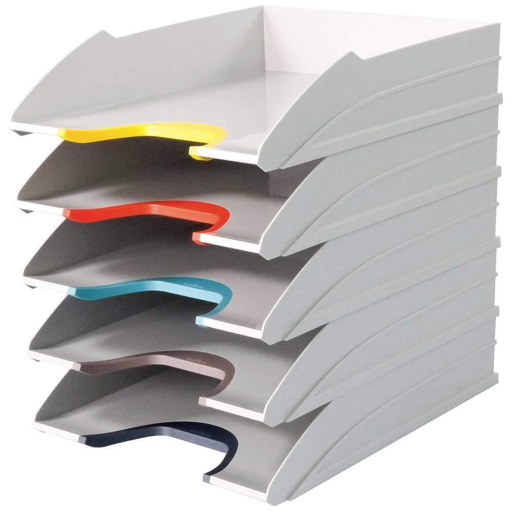 Durable Briefablage A4 (Varicolor Mix) Ablagesystem mit 5 Fächern, weiss mit farbigen Griffzonen, 77