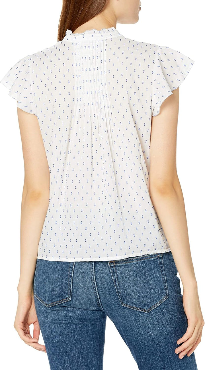 Lucky Brand Damen Flutter Sleeve Crew Neck Poet Top Bluse S Blau/Mehrfarbig, S Blau/Mehrfarbig