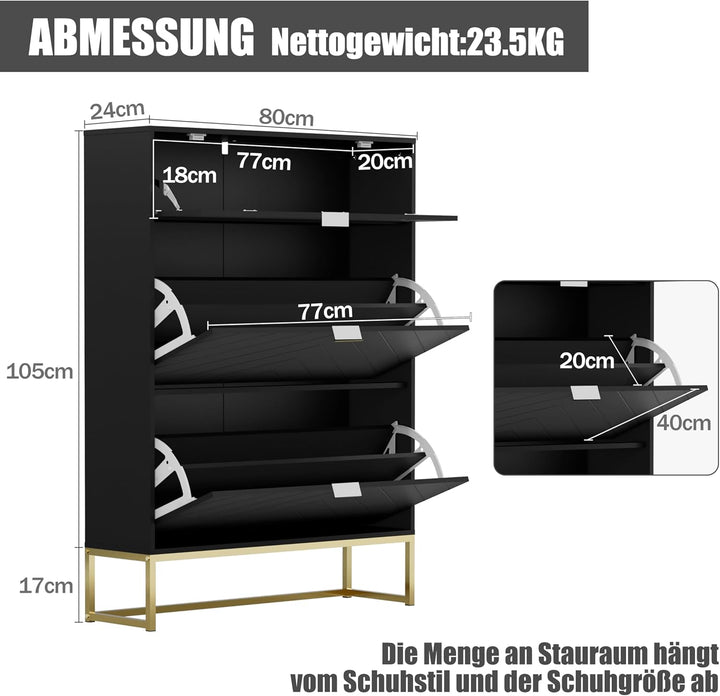 UEV Schuhschrank mit 2 Klappen und 1 Schublade Schuhablage Schuhkommode Schuhregal Schuhkipper Platz