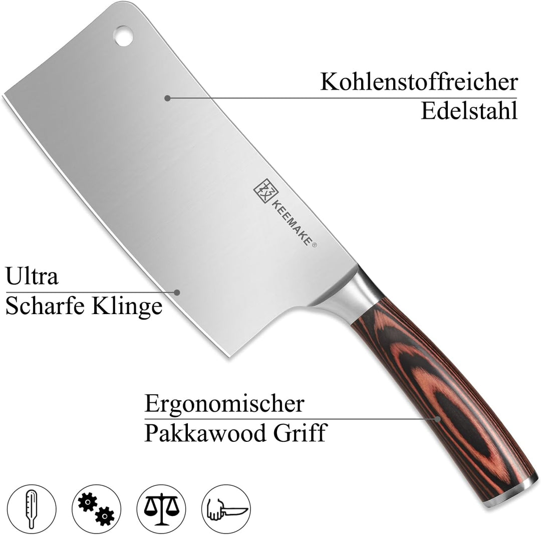 KEEMAKE Hackmesser Küchenmesser Messer - 17 cm Küchenbeil Hackbeil Profi Küchenmesser Messer Kochmes