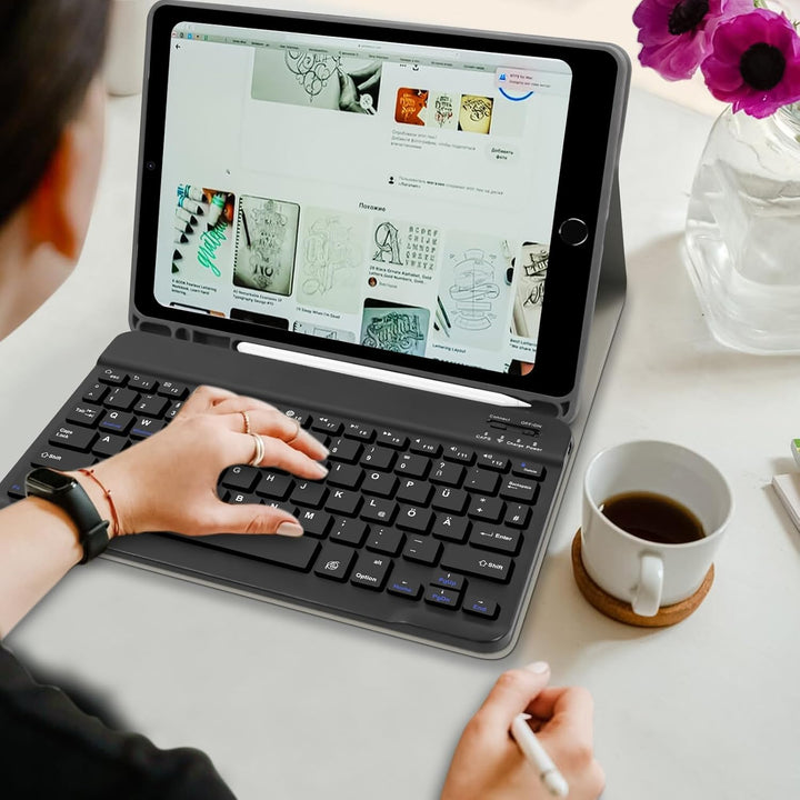Hofsos Hülle mit Tastatur für IPad 10.2 Zoll 9/8/7 Generation (2021/2020/2019) - QWERTZ Layout Keybo