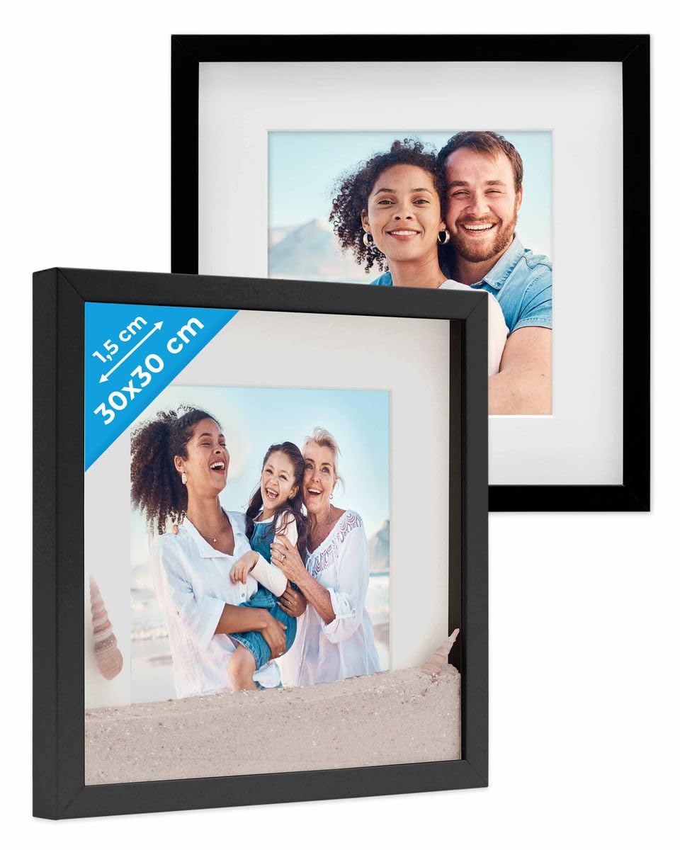 3D-Bilderrahmen zum Befüllen 30x30 cm, Schwarz, Bilderrahmen tief mit Passepartout, 2er Set Objektra