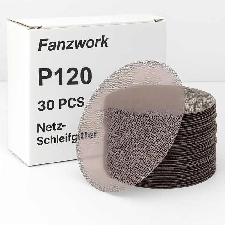 FANZWORK 30 Stück 150 mm Netz-Schleifgitter Klett für Exzenterschleifer, Korn P80 – Schleifgitter Se