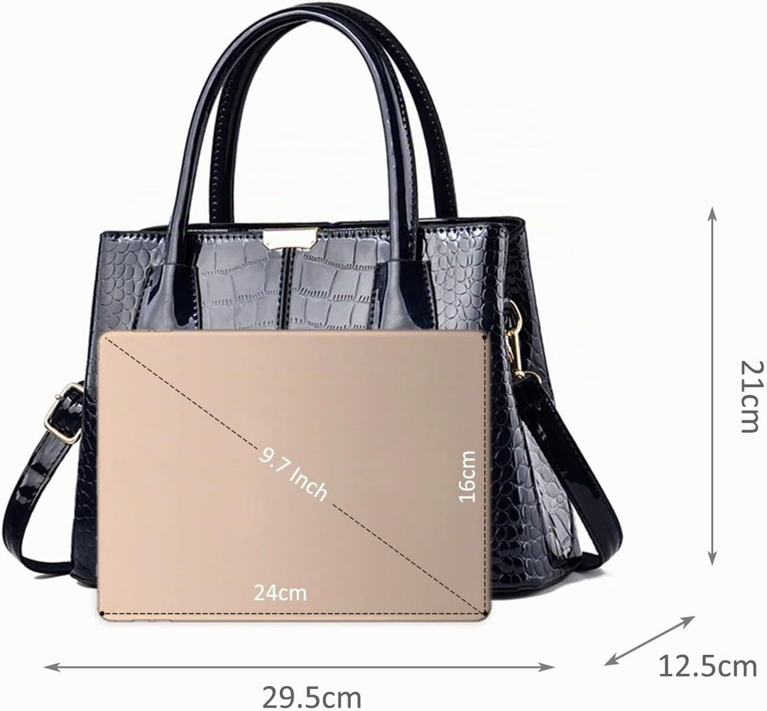 NICOLE &amp; DORIS Handtaschen Damen Mode Krokoprägung Henkeltasche Lackleder Handtasche Shopper Umhänge