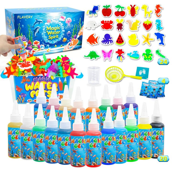 Flavery Magic Water Elf, 3D Aqua Gelz Set mit 20 Farben & 24 Formen, Wasserperlen Spielzeug, Bastels