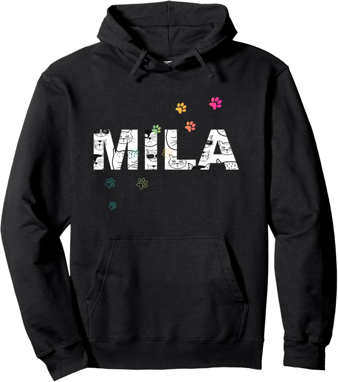 Mila - Schöner Name mit Katzen und Pfoten Pullover Hoodie