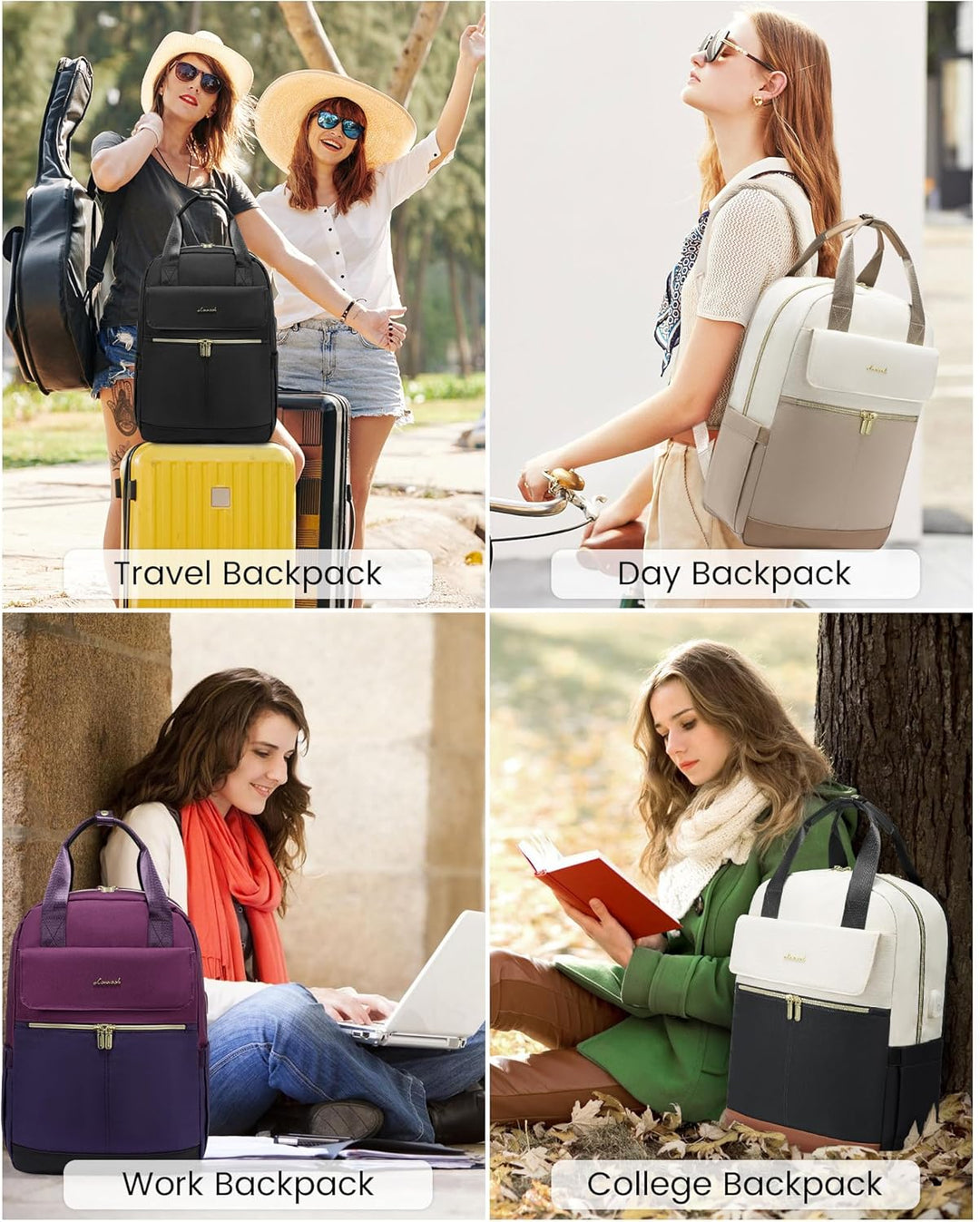 LOVEVOOK Rucksack Damen, 15,6 Zoll Schulrucksack Mädchen mit Laptopfach & USB Ladeanschluss, Wasserd
