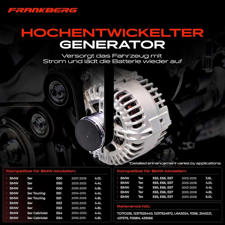 Frankberg Lichtmaschine Generator Kompatibel mit 5er E60 E61 540 545 550 2003-2010 6er E63 E64 645 6