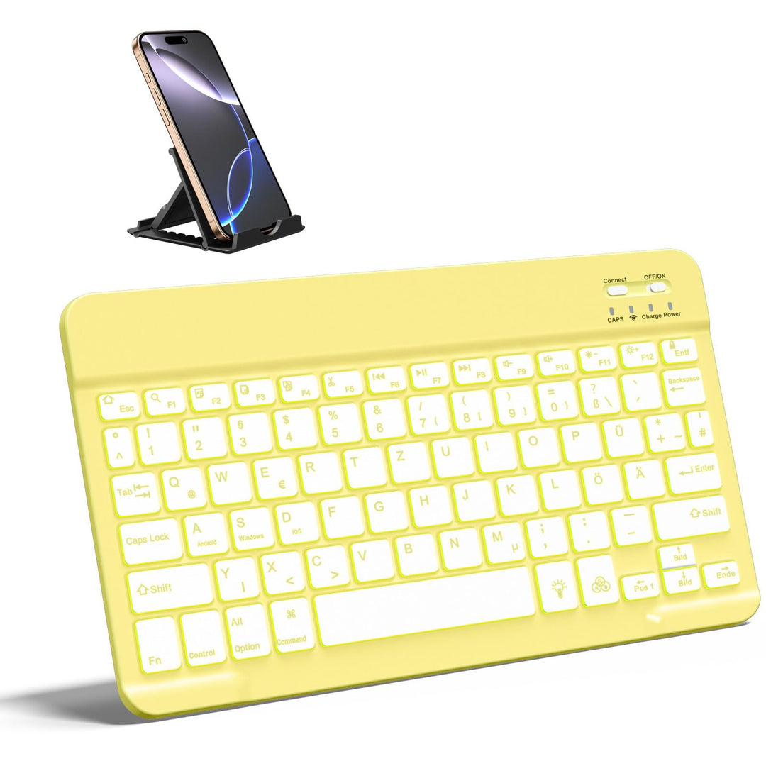 Vobafe Bluetooth Tastatur für iPad Air/Pro/ A16/11/10.9/10.2/iPhone mit Telefonhalter, Beleuchtete K