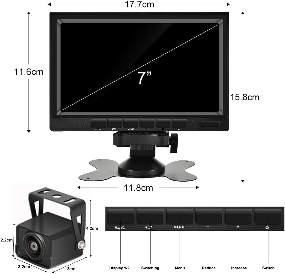 CAMECHO Rückfahrvideosystem mit Dual Rückfahrkamera,7 Zoll Monitor 2 Split-Bildschirm,Wasserdicht Na