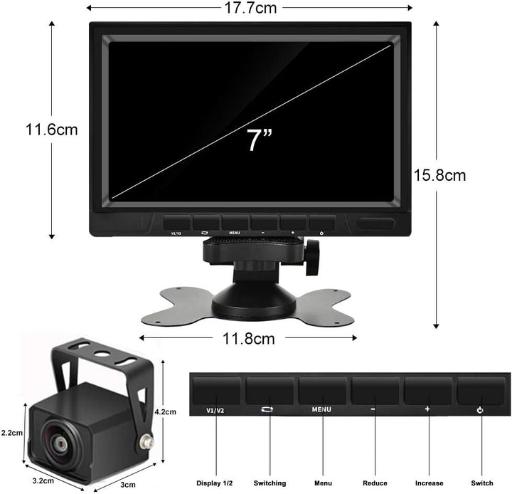 CAMECHO Rückfahrvideosystem mit Dual Rückfahrkamera,7 Zoll Monitor 2 Split-Bildschirm,Wasserdicht Na