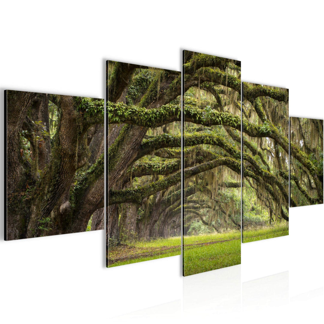 Runa Art Bild Schlafzimmer Wohnzimmer Wald Landschaft 5 Teilig Natur Grün Wandbilder auf Vlies Leinw