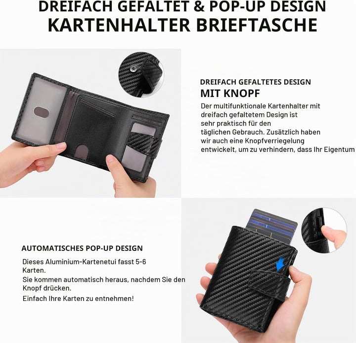 SENDEFN Kartenetui mit Münzfach | Geldbörse Herren RFID Schutz | Geldbeutel aus echtem Leder | Mini