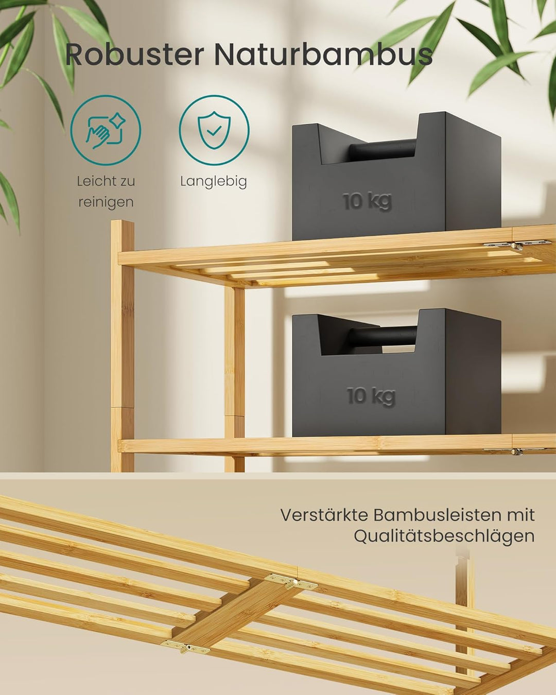 SONGMICS Schuhregal aus Bambus, Schuhablage 2 Ebenen, stapelbar, platzsparend, Regal für Flur, Wohnz