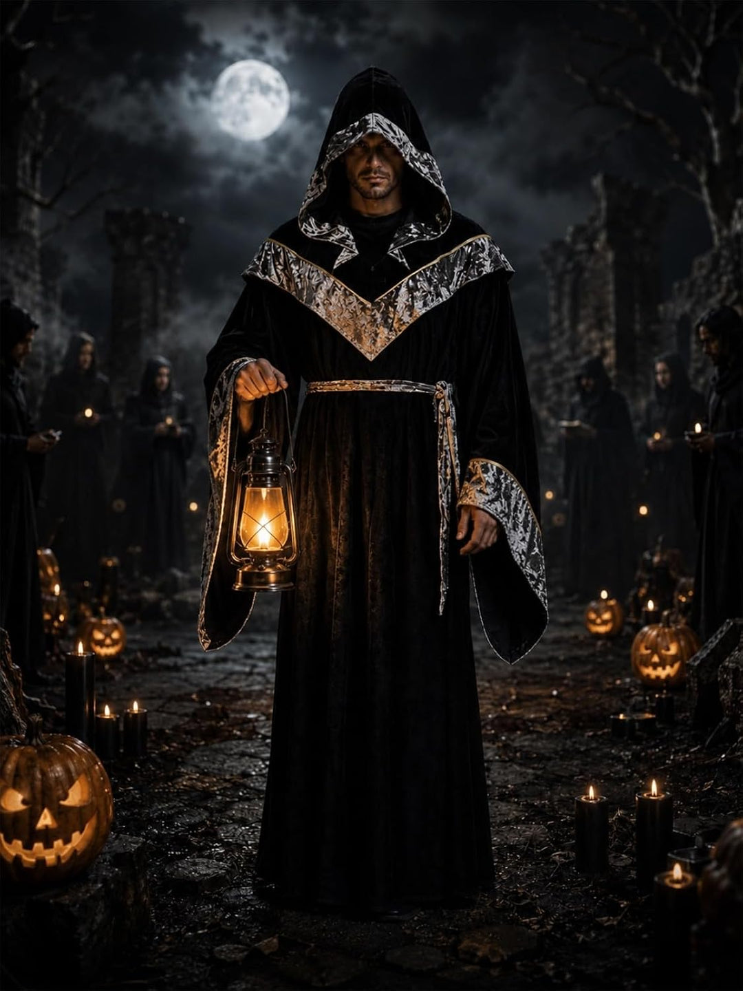 Mystische Zauberer Robe Halloween Cosplay Kostüme für Männer, Erwachsene Mittelalter Uniform Vintage