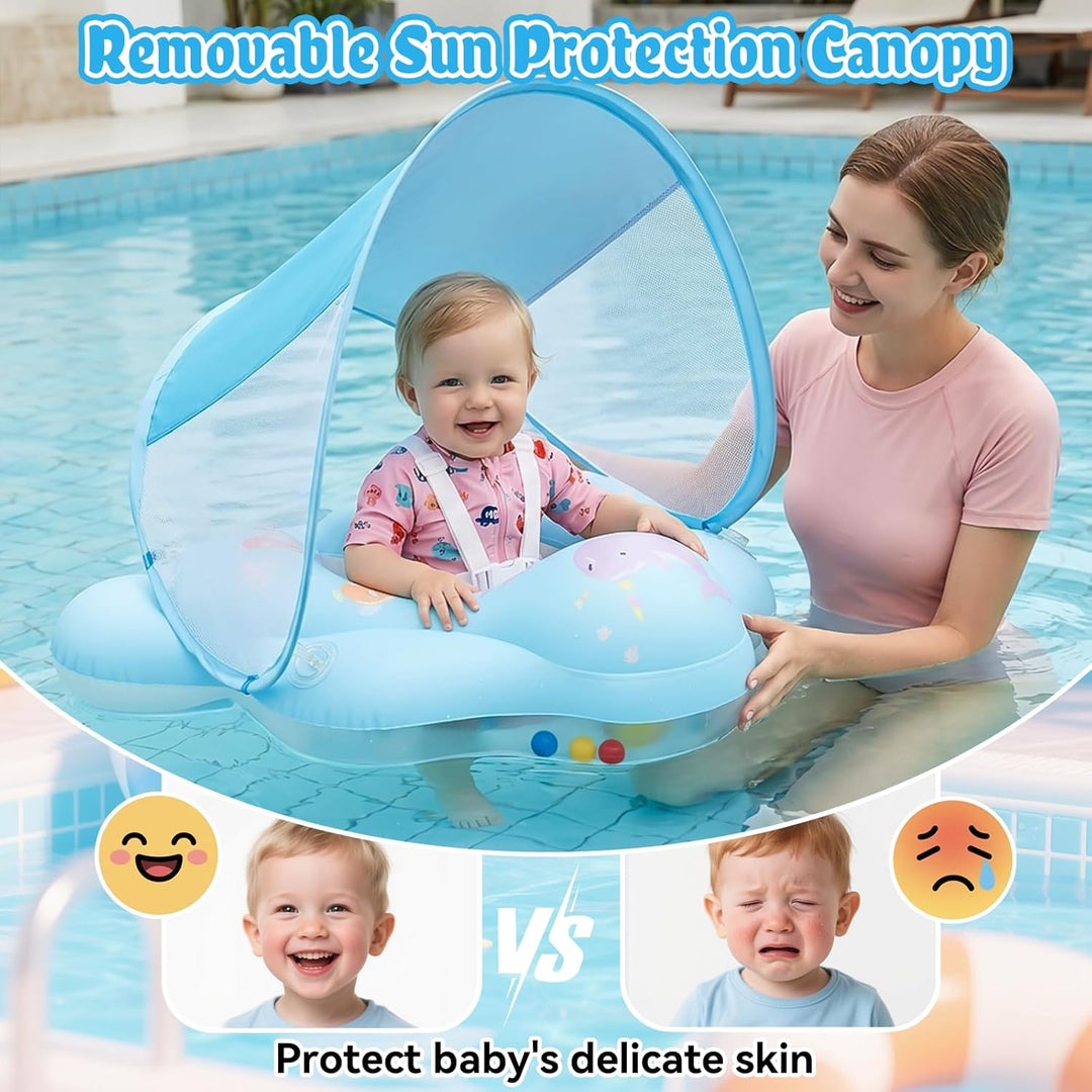 Baby Schwimmring mit Sonnendach UPF50+ Schwimmring Baby mit Sonnendach mit 1*Luftpumpe & 2*Flickzeug