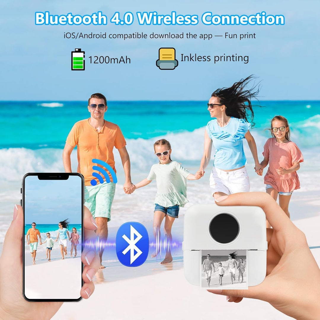 Hsthe Sea Mini-Drucker tragbar für Smartphone, kabelloser Thermodrucker, Fotodrucker mit 5 Papierrol
