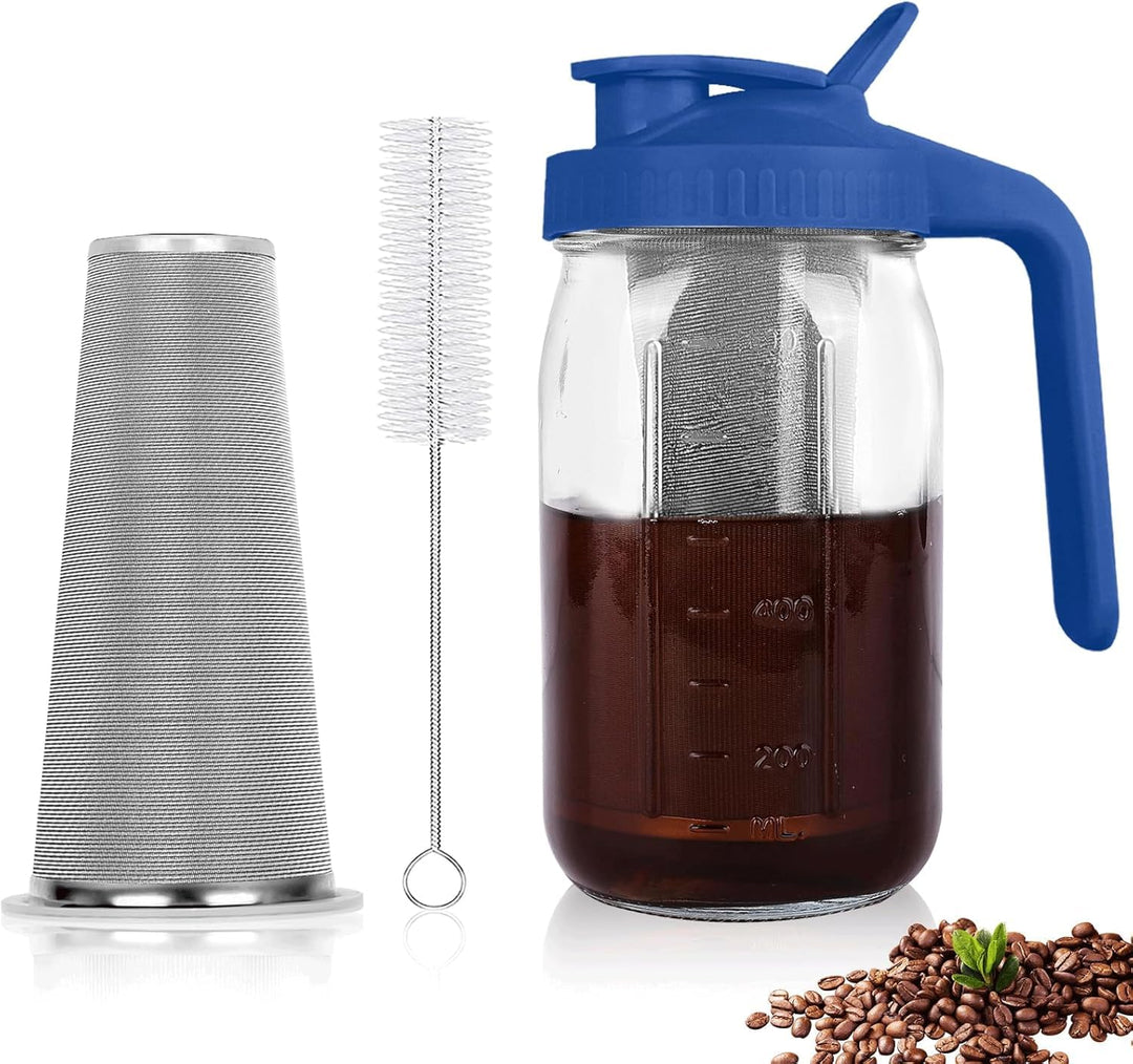 Cold Brew Kaffeebereiter, 1.8L Cold Brew Coffee Maker, Deckel mit Griff und Edelstahlfilter, Kaffeeb