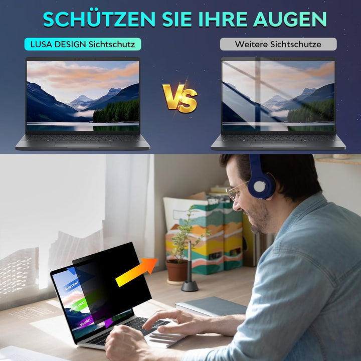 Sichtschutzfolie Laptop 15,6 Zoll 16:10, Anti Spy Blaulicht Blendfrei Blickschutzfolie, Abnehmbarer