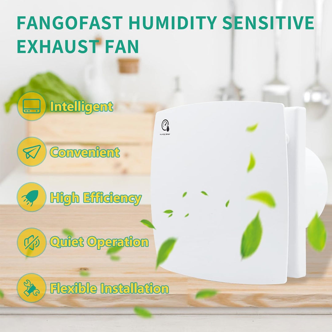 FanGoFast Badlüfter mit Feuchtigkeitssensor & Nachlauf, Leiser Lüfter 100mm Durchmesser Einstellbare