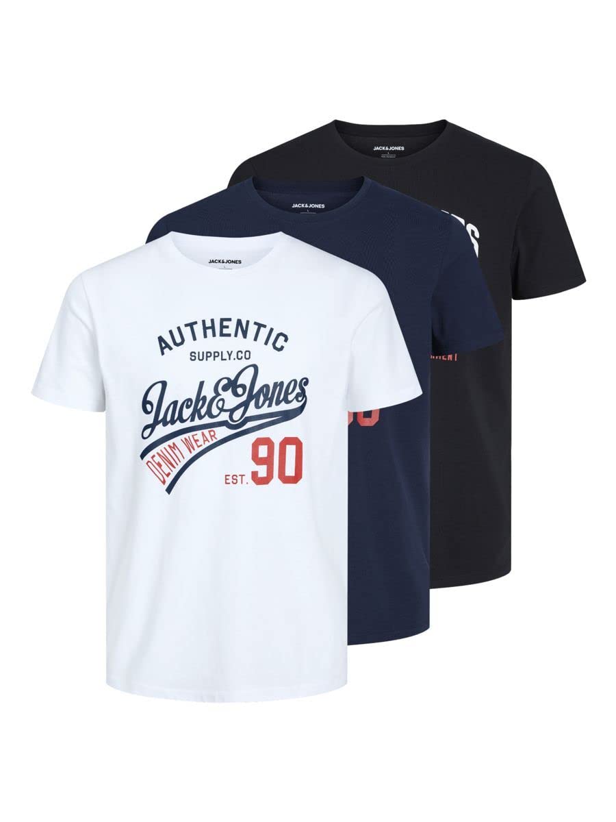 JACK & JONES Male T-Shirt 3er-Pack Logo Rundhals T-Shirt M Black/Pack:black+white+navyblazer, M Blac