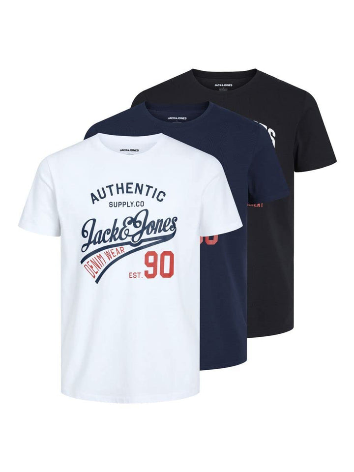 JACK & JONES Male T-Shirt 3er-Pack Logo Rundhals T-Shirt M Black/Pack:black+white+navyblazer, M Blac