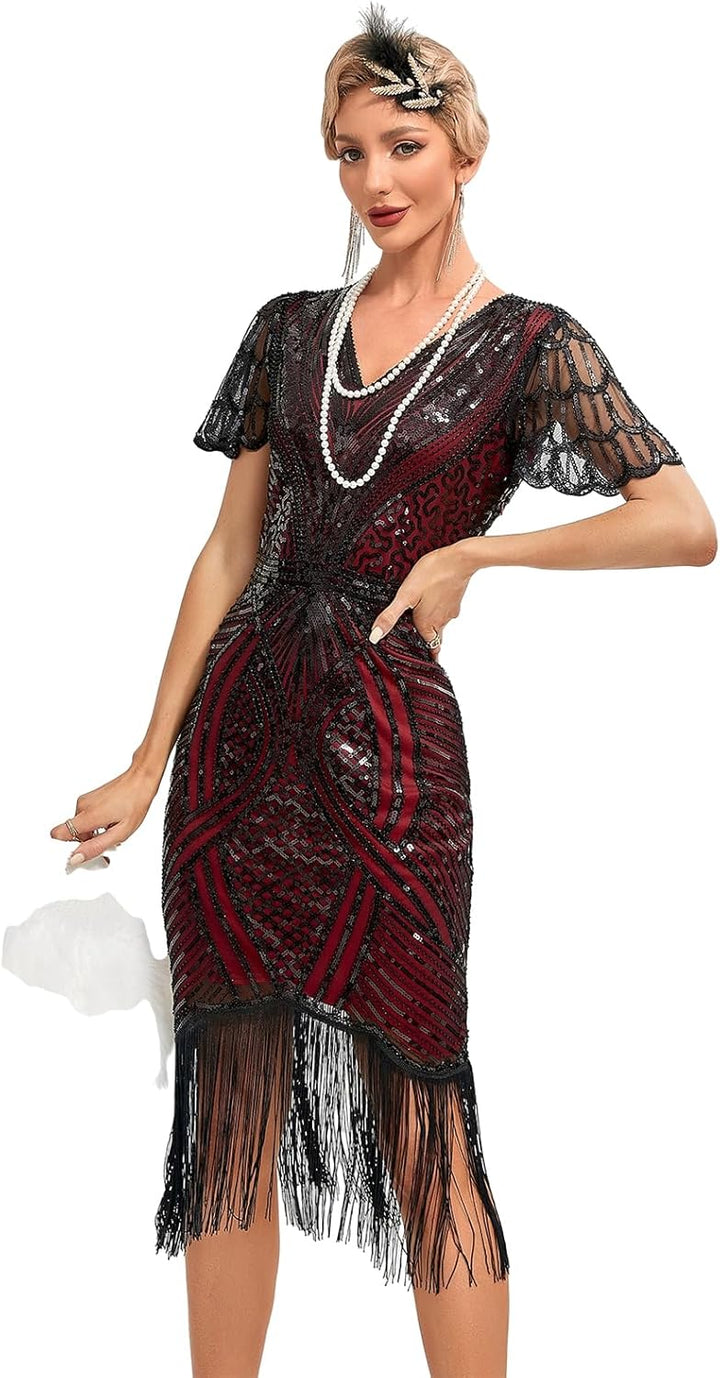 1920s Kleid Damen Flapper Charleston Kleid Gatsby Pailletten Cocktail Abschlussballkleid Party Kostü