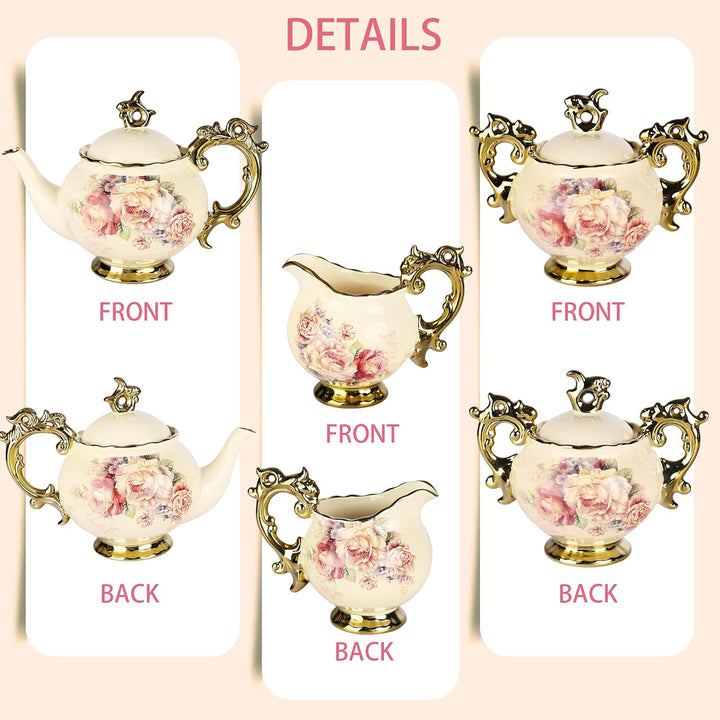 fanquare 15 Stück Rose Blumen Englische Keramik Tee Sets, Vintage China Kaffee Set, Tee Service für