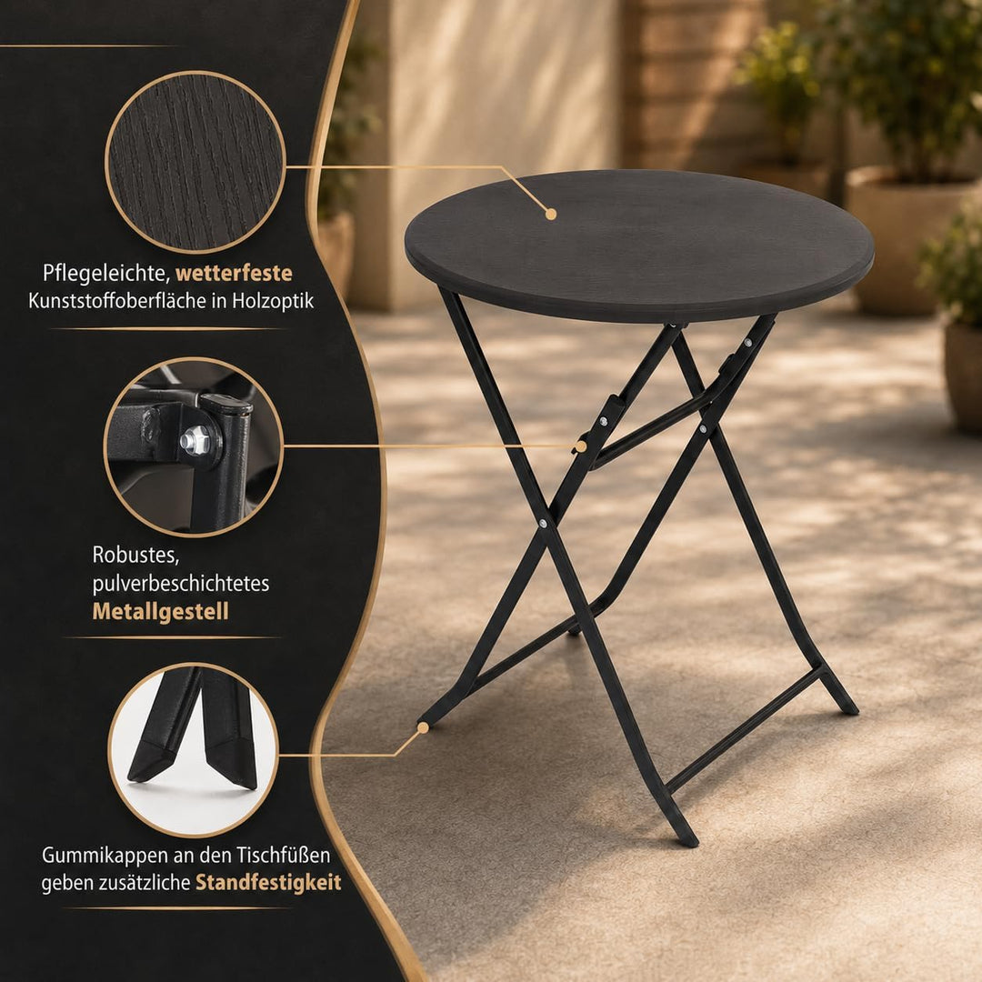 TRUTZHOLM Gartentisch rund Holzoptik grau Ø 60cm klappbar standfest robust Balkontisch Beistelltisch