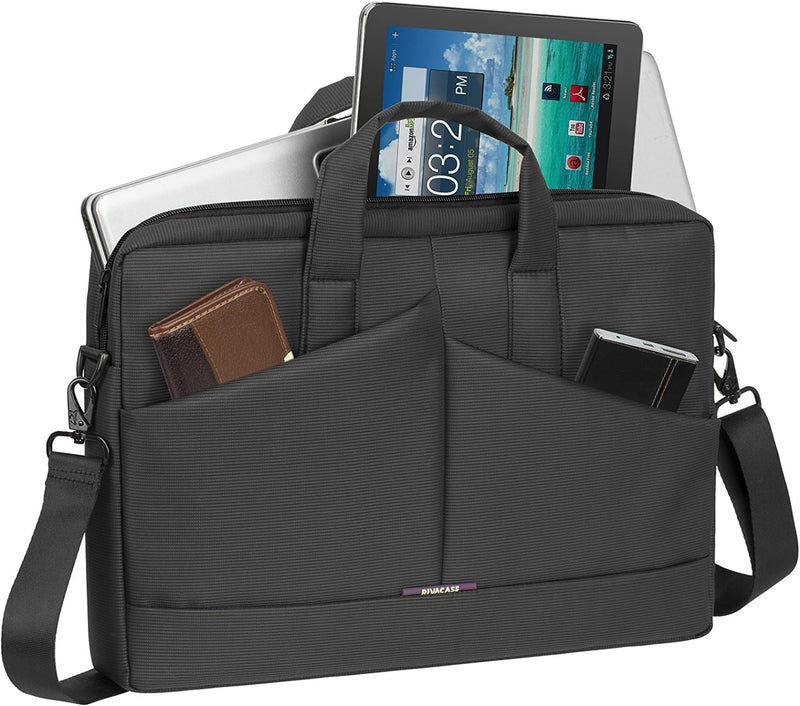 RIVACASE Laptoptasche bis 15,6 Zoll - Schlanke und kompakte Schultertasche mit viel Stauraum, extra