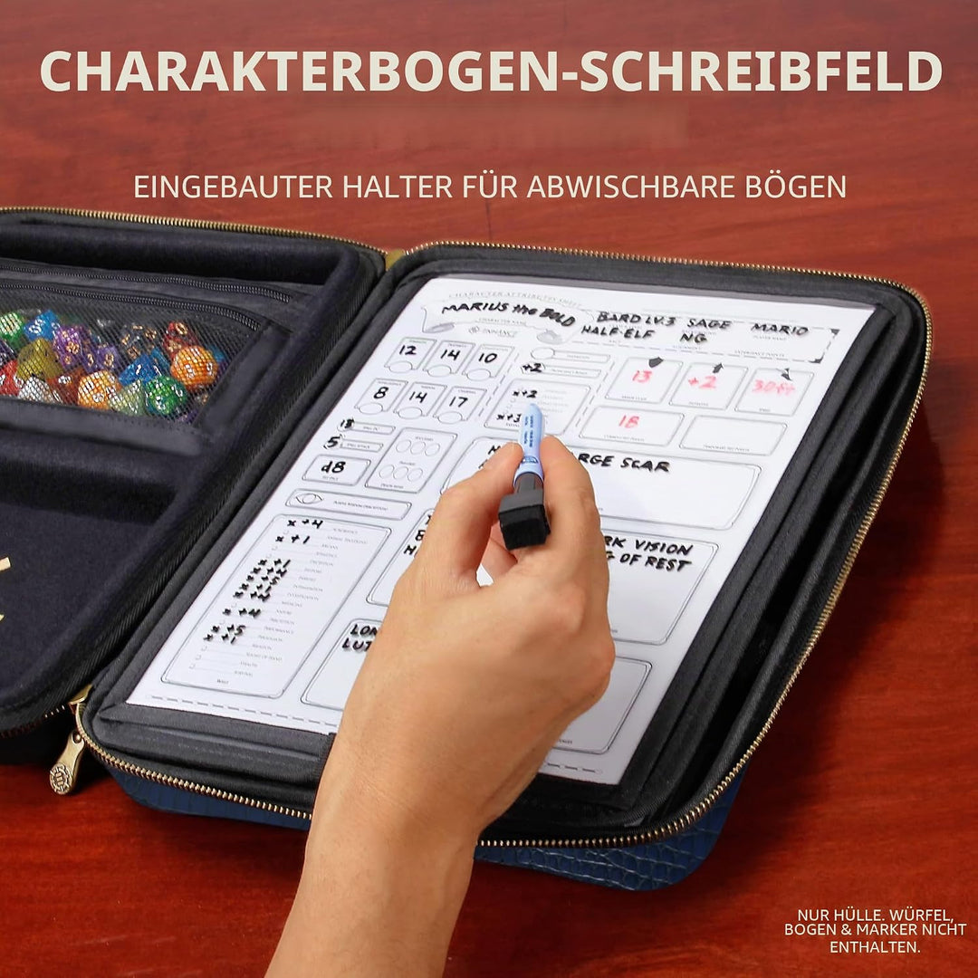 RPG-Organizer-Tasche – DND-Ordner mit integriertem Zeichenblatthalter und löschbarem Anreissfeld, Wü