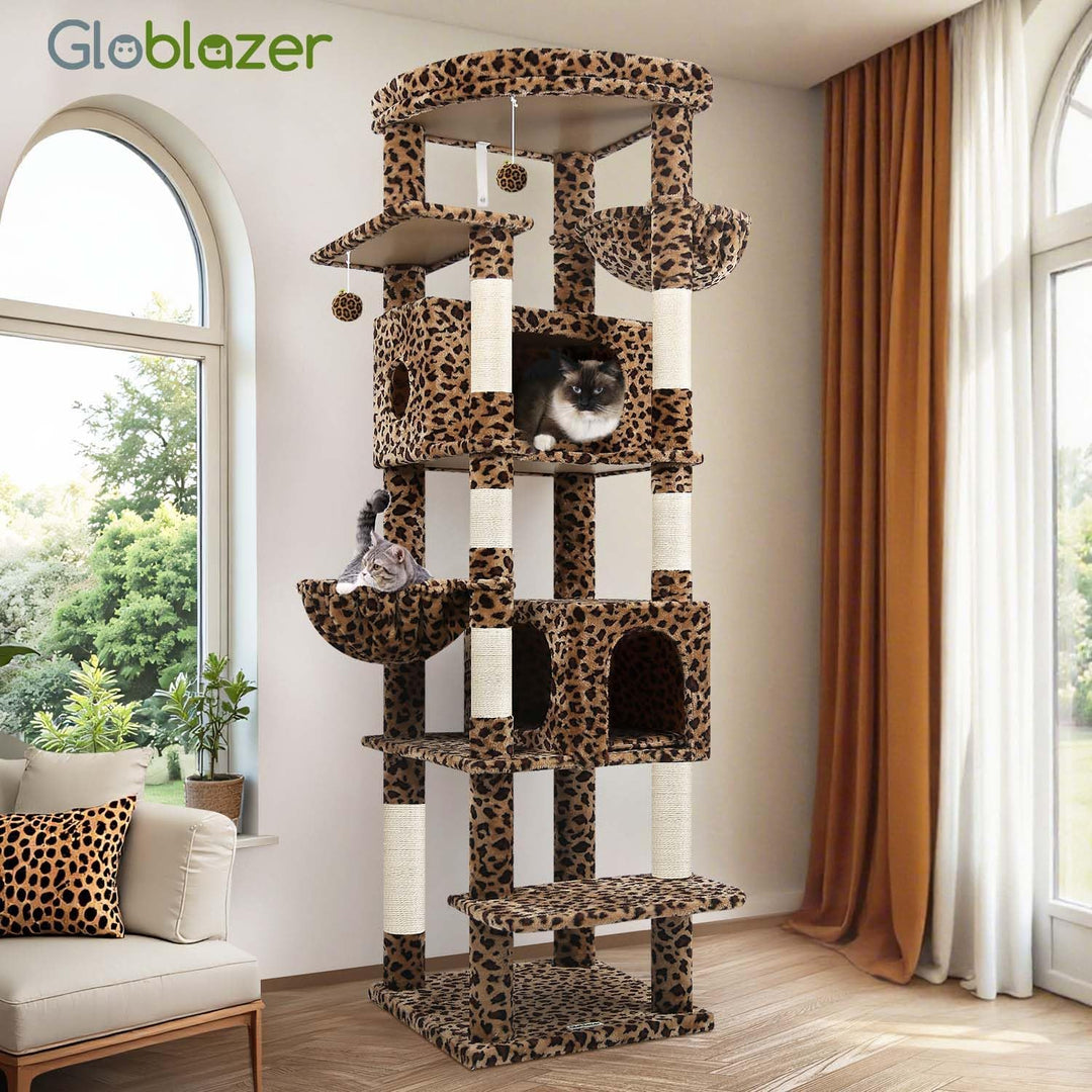 Globlazer Kratzbaum Grosse Leoparden 188 cm mit 2 Grosser Katzenhaus 50 * 30 * 30CM, Extragross Gepo
