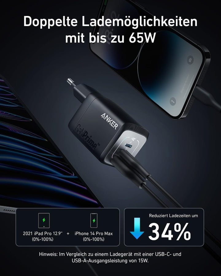 67W USB-C Ladegerät, Anker Prime GaN Netzteil, 3 Port PPS Schnellladegerät, Kompaktes klappbares Des