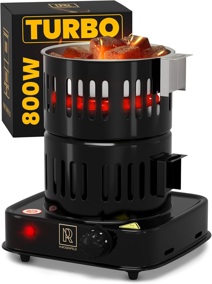 M. ROSENFELD Shisha Kohleanzünder Elektrischer 800W TURBO – Kohlenanzünder mit extra langem 150cm Ka