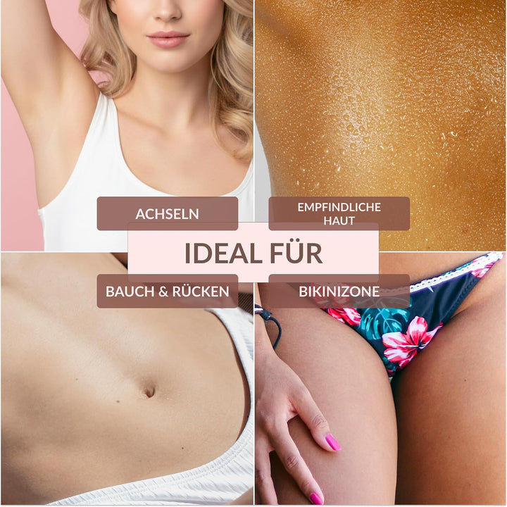 Fleeky Waxing Set 400 g Wachsperlen aus Bienenwachs &amp; 60 Holzspatel S, M, L – Warmwachs Haarentfernu