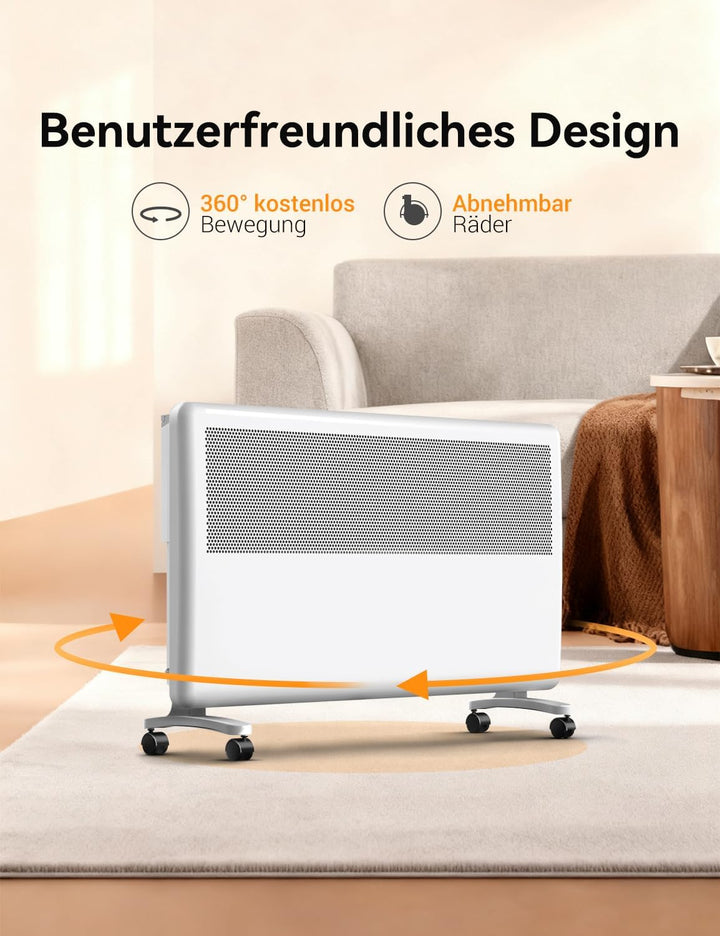 Elektroheizung 2000W Konvektor Heizung, Mobile Elektrische Heizung, Heizkörper 2in1 Wand-/Bodenmonta