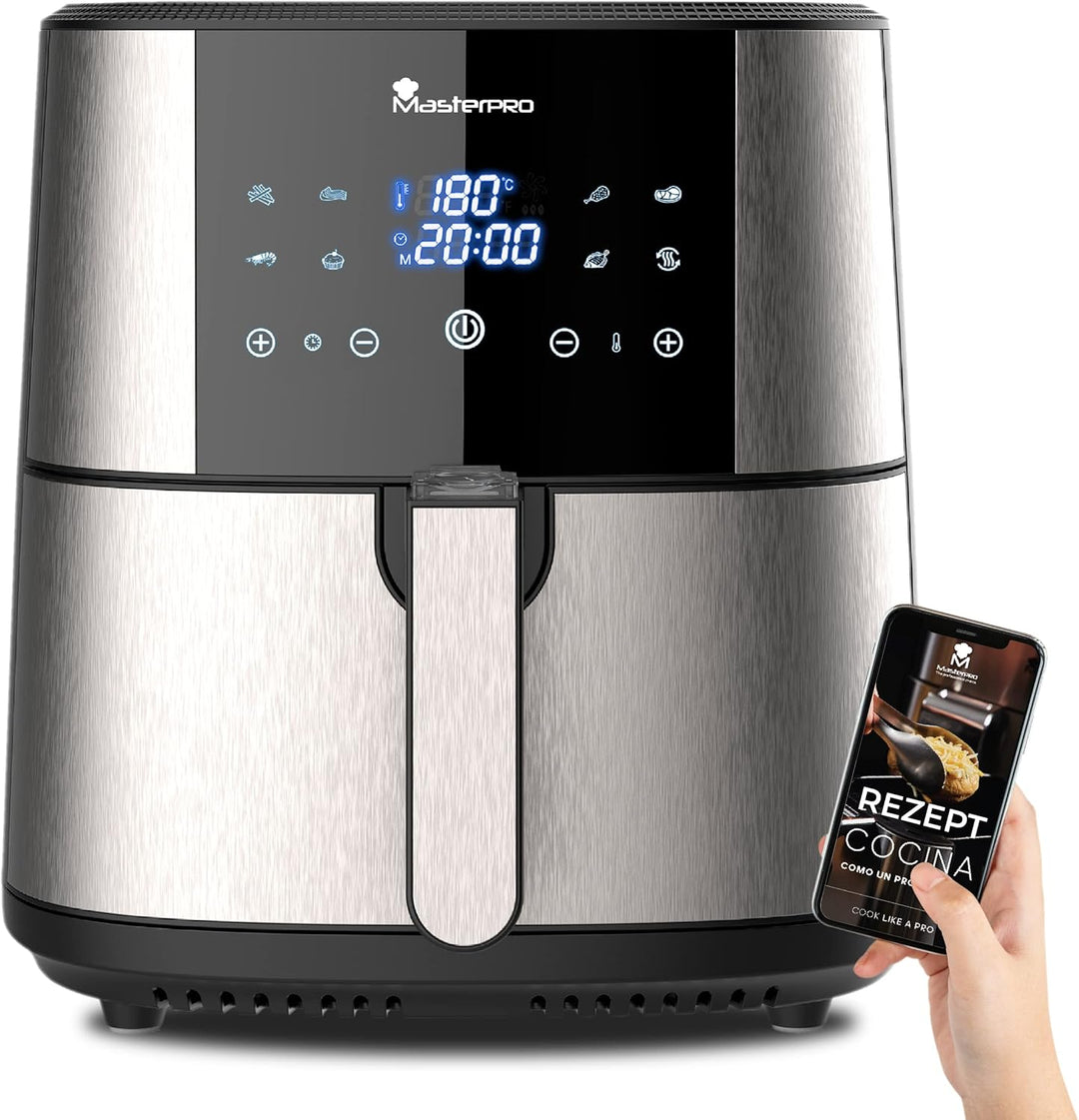 MasterPro Foodies - Fritteuse Ohne Öl, AirFryer XXL, 6L Fassungsvermögen und 1800W Leistung, 90% wen