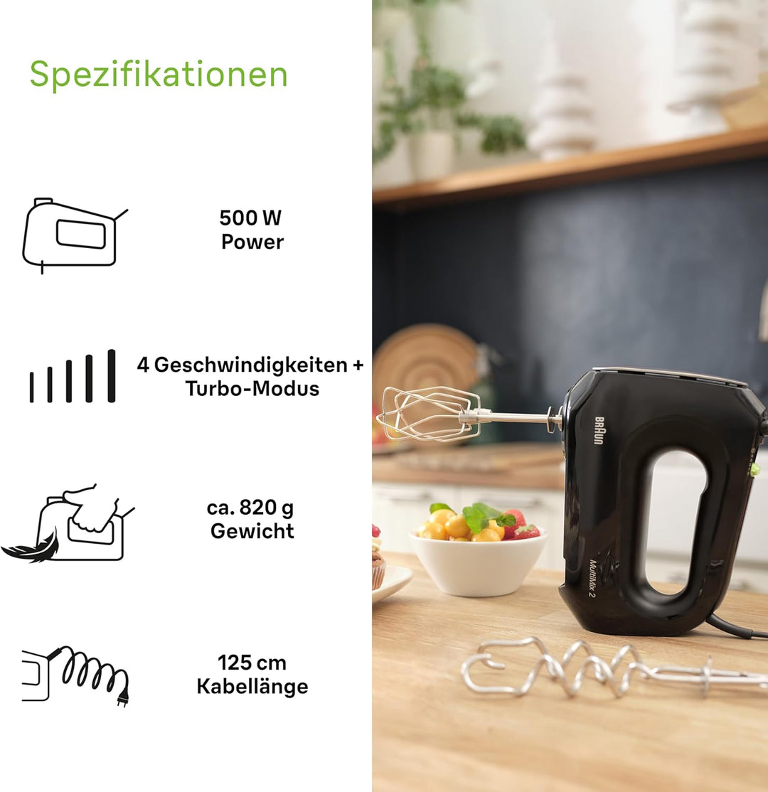 Braun Household MultiMix 2 HM2110BK Handmixer - Handrührgerät mit 4 Geschwindigkeitsstufen plus Turb
