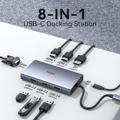 USB C Docking Station Dual Monitor 2 HDMI, 8 in 1 Laptop Dockingstation mit Zwei HDMI, Displayport,
