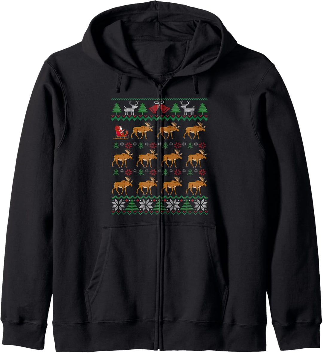 Elch ziehender Weihnachtsmann | Elch-Weihnachten Moose Kapuzenjacke